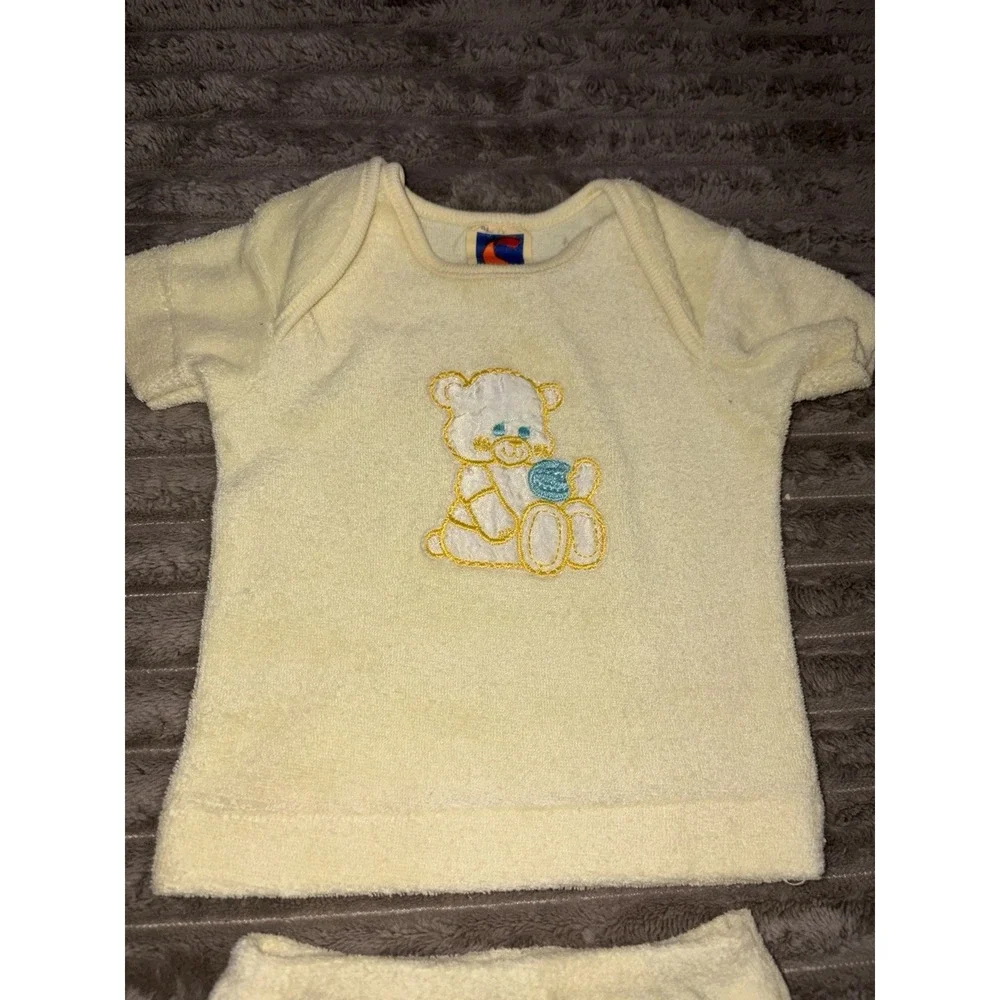 Vtg 1980s Carters Terry Cloth Baby Set 9 Months Made in USA Yellow Teddy Bear